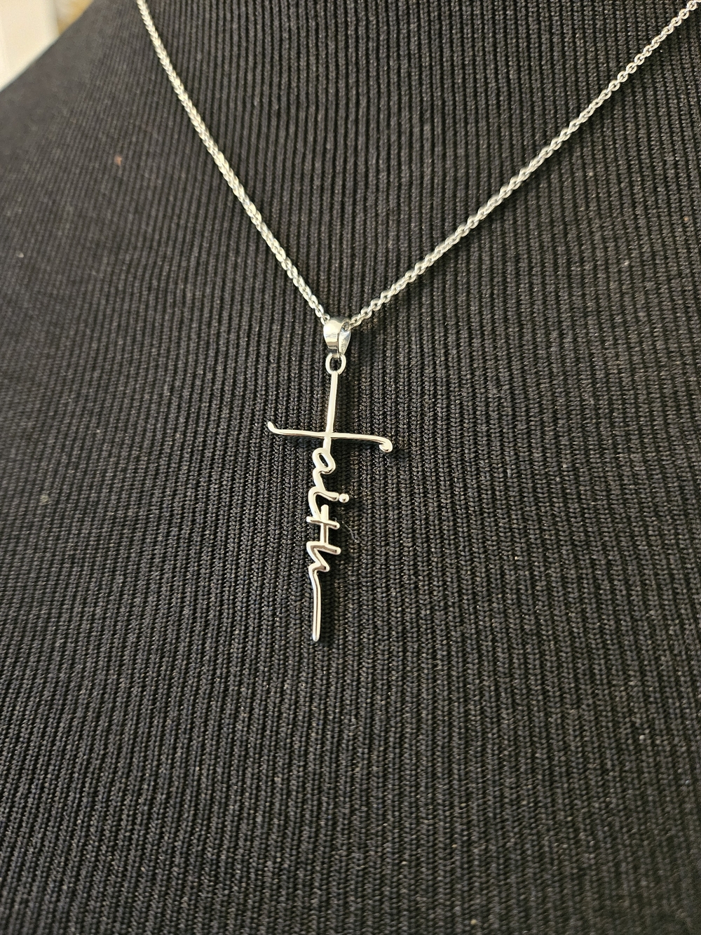 Sterling Silver Script "FAITH" Pendant Necklace - Silver - Picture 2 of 2